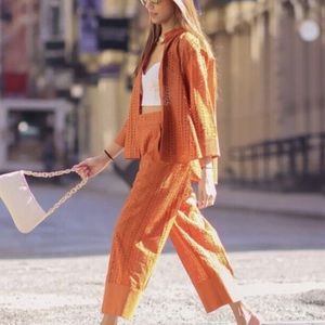 Zara Cutwork Embroidered Matching Set in Orange. Size XS